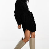 ASOS DESIGN cord belted shirt dress in black