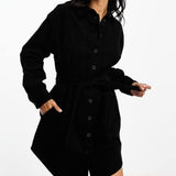 ASOS DESIGN cord belted shirt dress in black