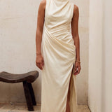 ASOS DESIGN Draped Overlay Crepe Maxi Dress in Soft Yellow