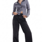 ASOS DESIGN Fitted Shirt in Grey Pinstripe