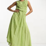 ASOS DESIGN Gathered Textured High Low Midi Dress In Pistachio