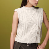 ASOS DESIGN Knitted Cable Tank in Textured Yarn in Stone