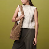 ASOS DESIGN Knitted Cable Tank in Textured Yarn in Stone