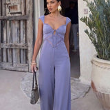 ASOS DESIGN Lace Insert Corset Detail Wide Leg Jumpsuit in Dusky Blue