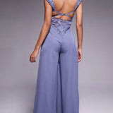 ASOS DESIGN Lace Insert Corset Detail Wide Leg Jumpsuit in Dusky Blue