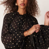 ASOS DESIGN Metallic Polka Dot Burnout Smock Top in Black & Gold