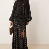 ASOS DESIGN Metallic Polka Dot Burnout Smock Top in Black & Gold