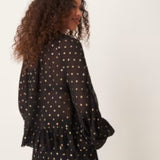 ASOS DESIGN Metallic Polka Dot Burnout Smock Top in Black & Gold