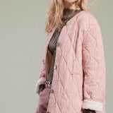 ASOS DESIGN Oversized Quilted Jacket in Pink Stripe and Contrast Lining