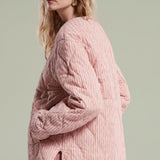ASOS DESIGN Oversized Quilted Jacket in Pink Stripe and Contrast Lining