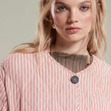 ASOS DESIGN Oversized Quilted Jacket in Pink Stripe and Contrast Lining