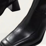 ASOS DESIGN Ria Mid-Heel Leather Boots in Black