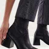 ASOS DESIGN Ria Mid-Heel Leather Boots in Black