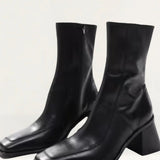 ASOS DESIGN Ria Mid-Heel Leather Boots in Black