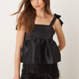 ASOS DESIGN Taffeta Velvet Bow Shoulder Cami Top In Black
