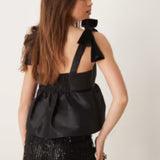 ASOS DESIGN Taffeta Velvet Bow Shoulder Cami Top In Black