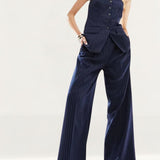 Asos Design Wide Leg Striped Trousers in Navy Pinstripe