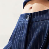 Asos Design Wide Leg Striped Trousers in Navy Pinstripe