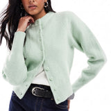 ASOS DESIGN Crew Neck Compact Cardigan in Sage Green