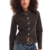 ASOS DESIGN Denim Fitted Jacket in Brown Tint
