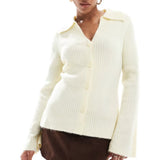 ASOS DESIGN Knitted Rib Collar Cardigan in Buttermilk