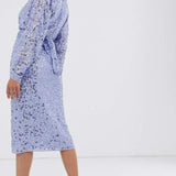 ASOS DESIGN Midi Dress With Batwing Sleeve And Wrap Waist In Blue Scatter Sequin