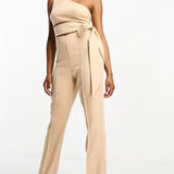 Asos Design Tailored One Shoulder Kickflare Jumpsuit In Blush