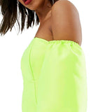 ASOS EDITION Puff Sleeve Off Shoulder Mini in Lime
