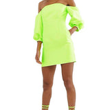 ASOS EDITION Puff Sleeve Off Shoulder Mini in Lime
