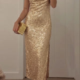 ASOS Keisha Sequin Midaxi Dress In Matte Gold