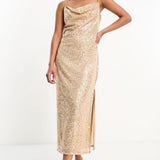 ASOS Keisha Sequin Midaxi Dress In Matte Gold