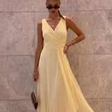 TFNC Chiffon Wrap Front Maxi Dress with Wrap Skirt in Lemon