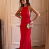 Jarlo Halter Neck Fishtail Maxi Dress in Red