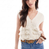Miss Selfridge Fringe Boho Knitted Vest in Cream