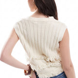 Miss Selfridge Fringe Boho Knitted Vest in Cream