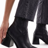 ASOS DESIGN Ria mid-heel leather boots in black
