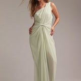 ASOS DESIGN One Shoulder Draped Twist Detail Midaxi Dress in Light Green