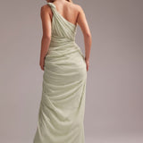 ASOS DESIGN One Shoulder Draped Twist Detail Midaxi Dress in Light Green