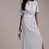 ASOS DESIGN Slash Neck Crepe Maxi Dress in Light Blue