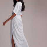ASOS DESIGN Slash Neck Crepe Maxi Dress in Light Blue