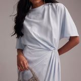 ASOS DESIGN Slash Neck Crepe Maxi Dress in Light Blue