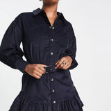 ASOS DESIGN Cord Mini Shirt Dress With Buckle In Navy