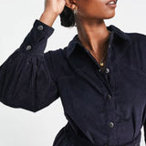 ASOS DESIGN Cord Mini Shirt Dress With Buckle In Navy