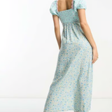 ASOS DESIGN Petite Crochet Bardot Midi Dress In Ditsy And Stripe Mix Print