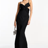 ASOS DESIGN Pleated Twist Detail Washed Satin Cami Maxi Dress In Black