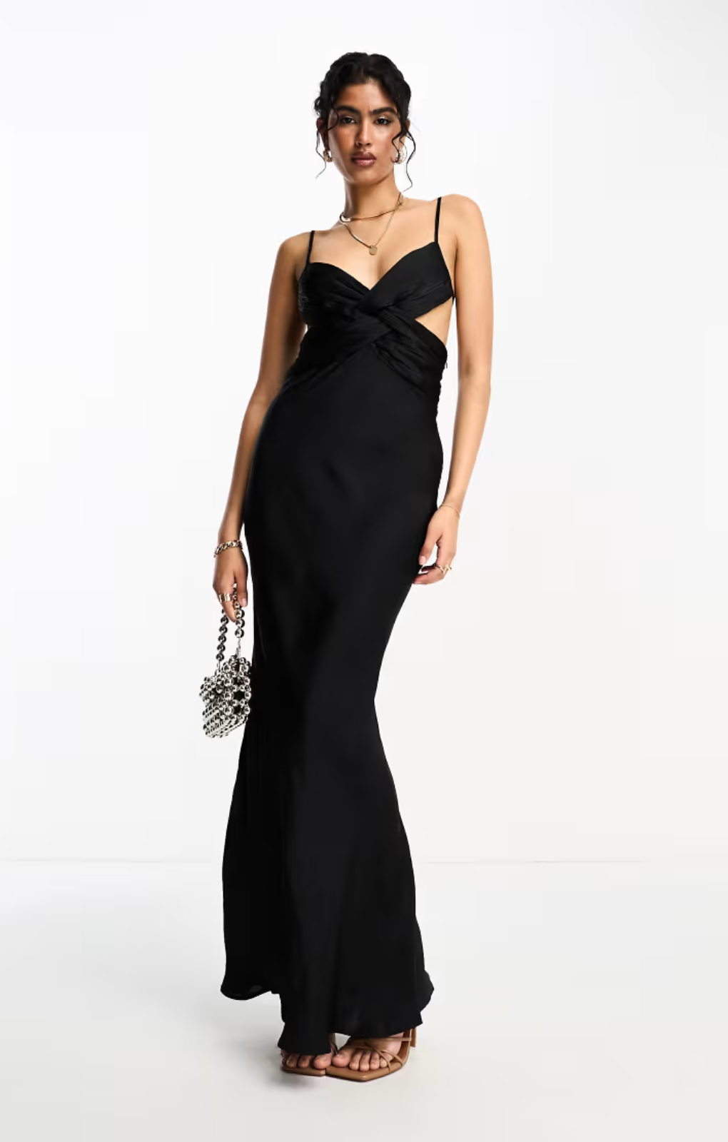 Rent ASOS DESIGN Pleated Twist Detail Washed Satin Cami Maxi Dress In Black | Hirestreet Rent ASOS DESIGN Pleated Twist Detail Washed Satin Cami Maxi Dress In Black | Hirestreet