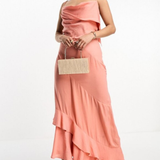 ASOS DESIGN Satin Asymmetric Hem Slip Dress With Tendril Bodice Detail In Soft Pink