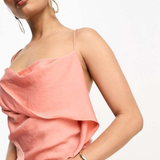 ASOS DESIGN Satin Asymmetric Hem Slip Dress With Tendril Bodice Detail In Soft Pink