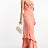 ASOS DESIGN Satin Asymmetric Hem Slip Dress With Tendril Bodice Detail In Soft Pink