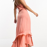 ASOS DESIGN Satin Asymmetric Hem Slip Dress With Tendril Bodice Detail In Soft Pink